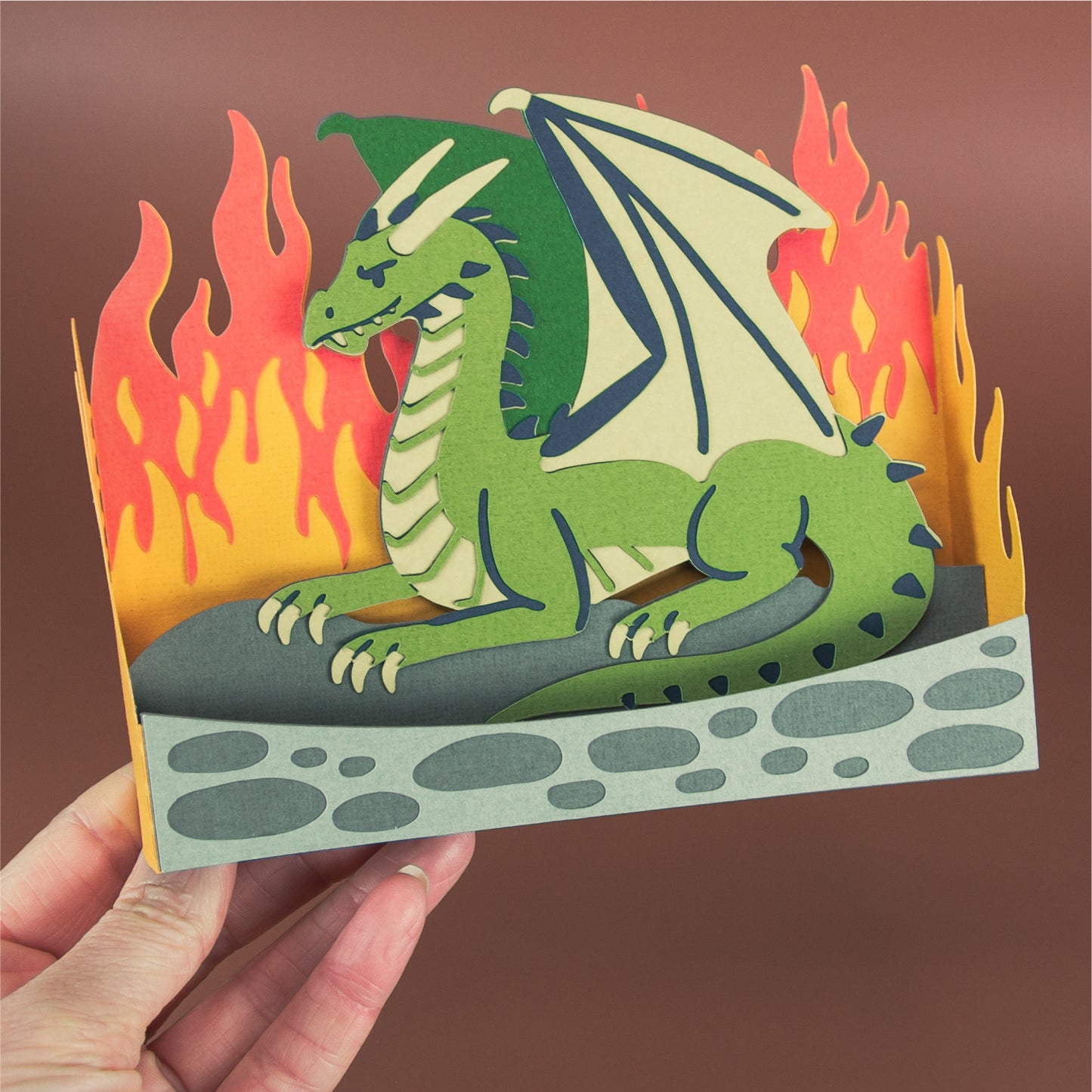 Dragon with Flames Card - 3D Card SVG