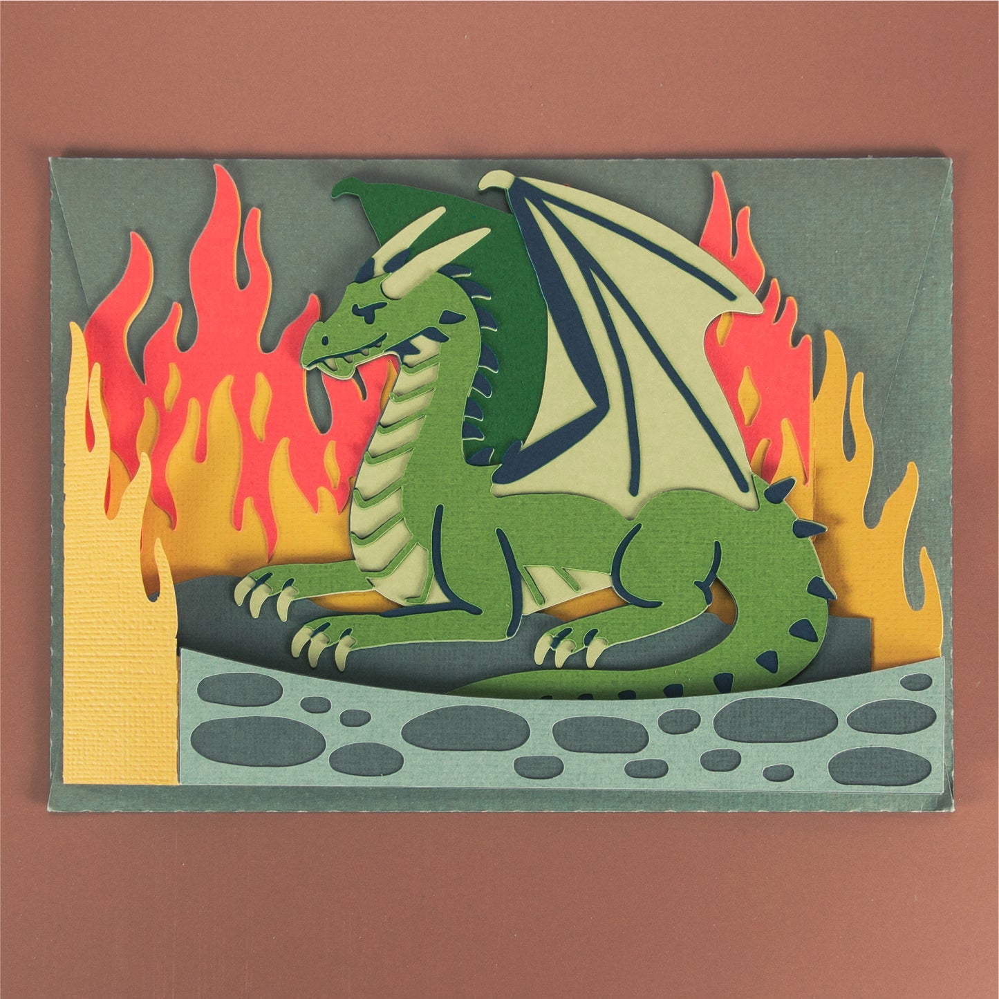 Dragon with Flames Card - 3D Card SVG