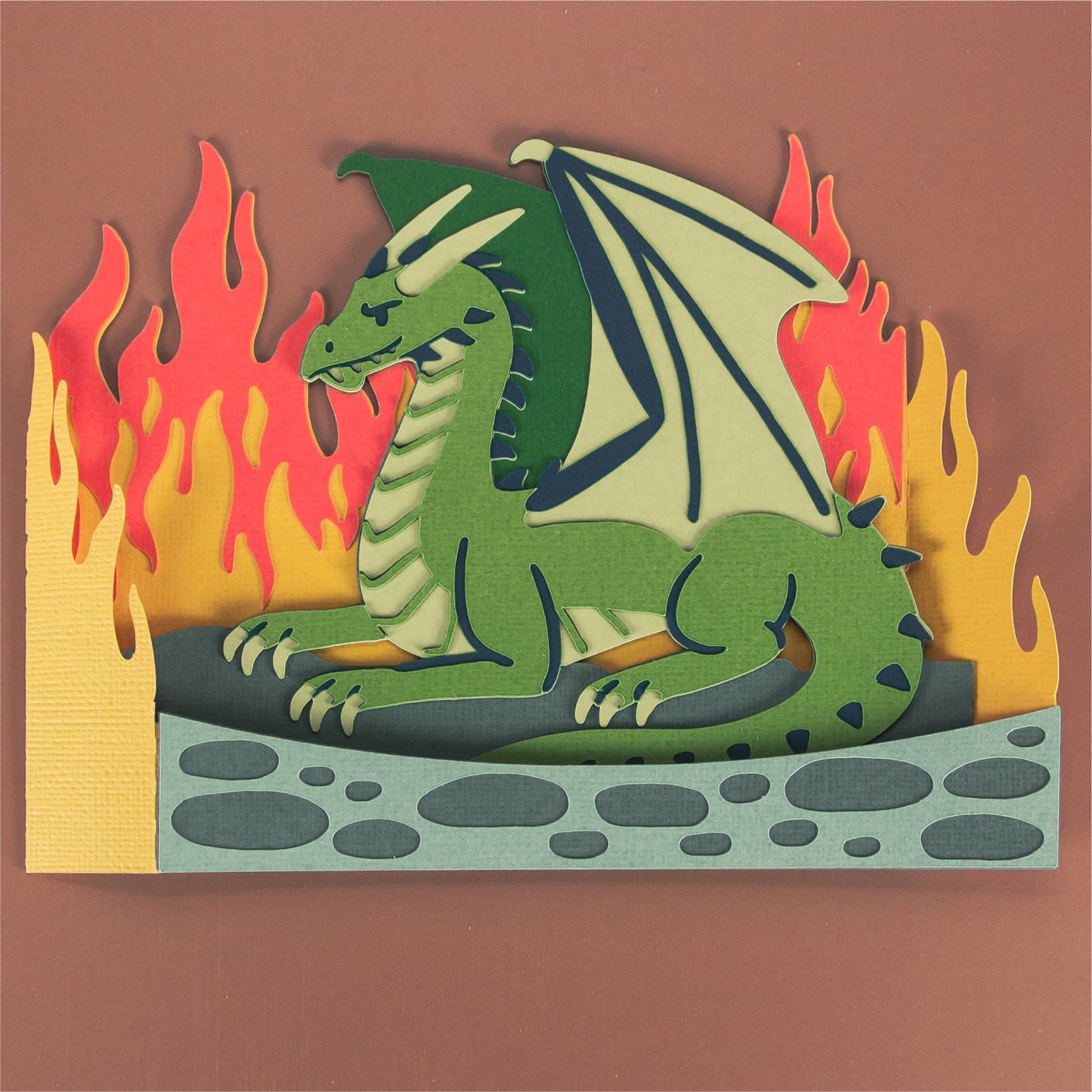 Dragon with Flames Card - 3D Card SVG