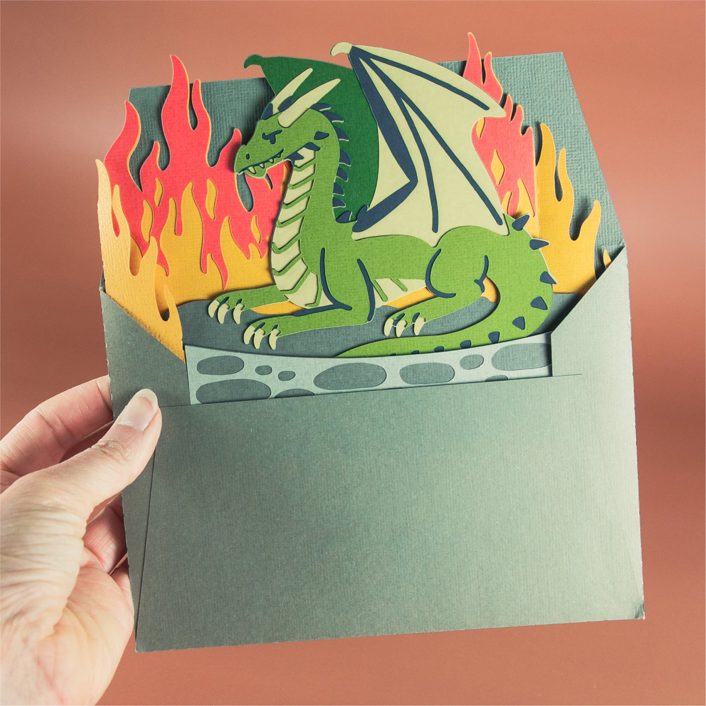 Dragon with Flames Card - 3D Card SVG