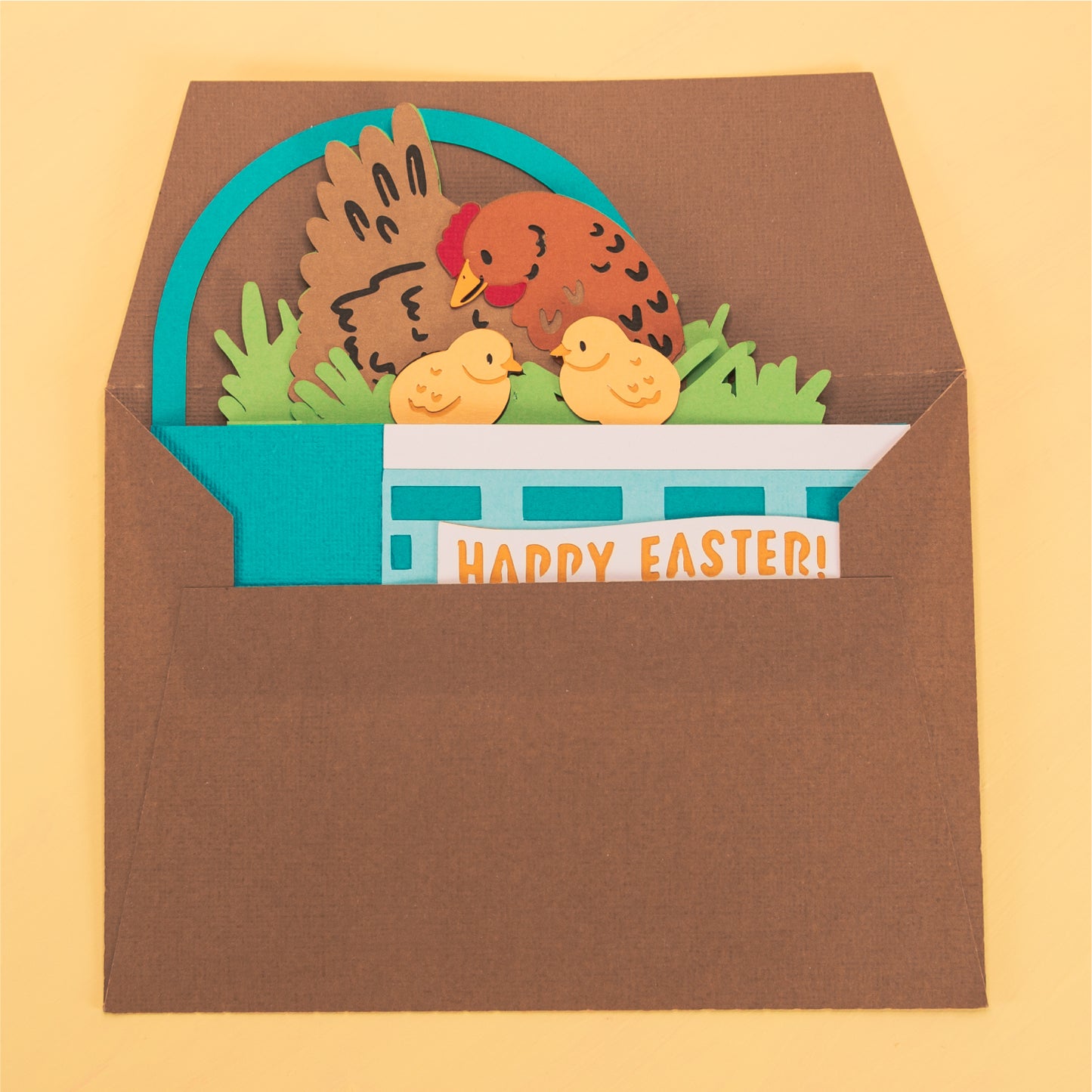 Hen & Chicks Easter Basket Card - 3D Easter Card SVG