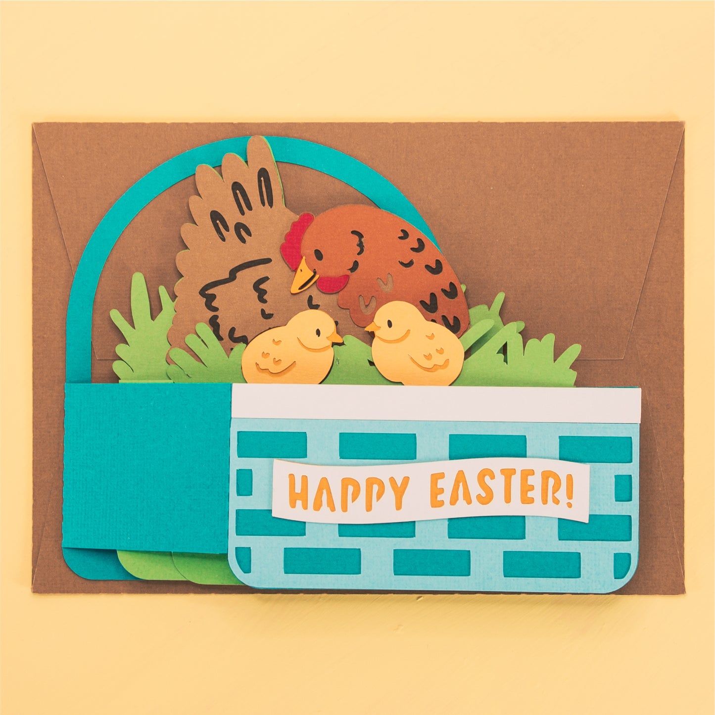 Hen & Chicks Easter Basket Card - 3D Easter Card SVG