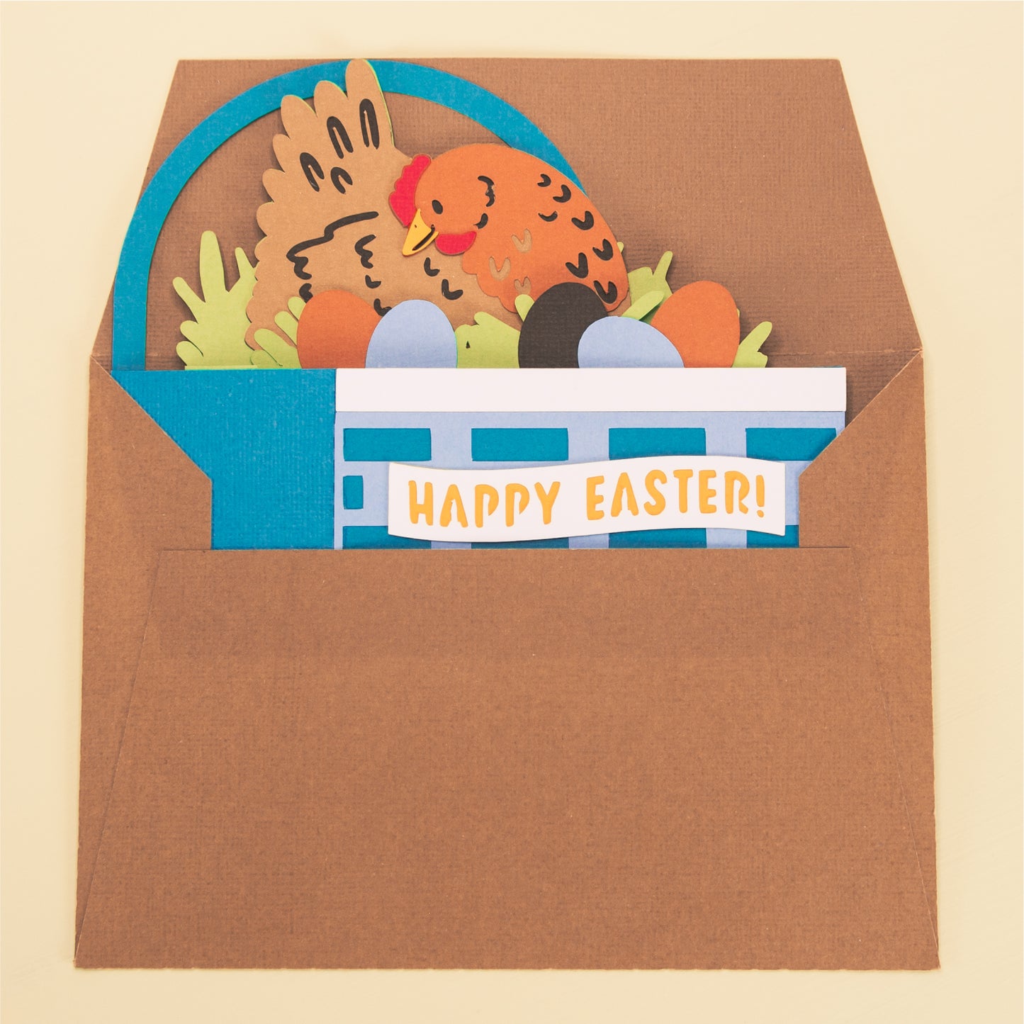 Hen & Eggs Easter Basket Card - 3D Easter Card SVG