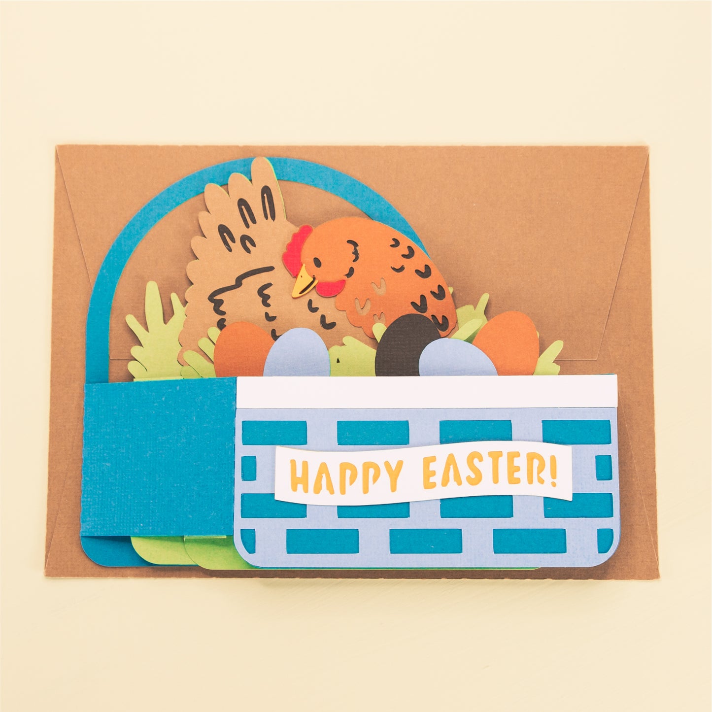 Hen & Eggs Easter Basket Card - 3D Easter Card SVG