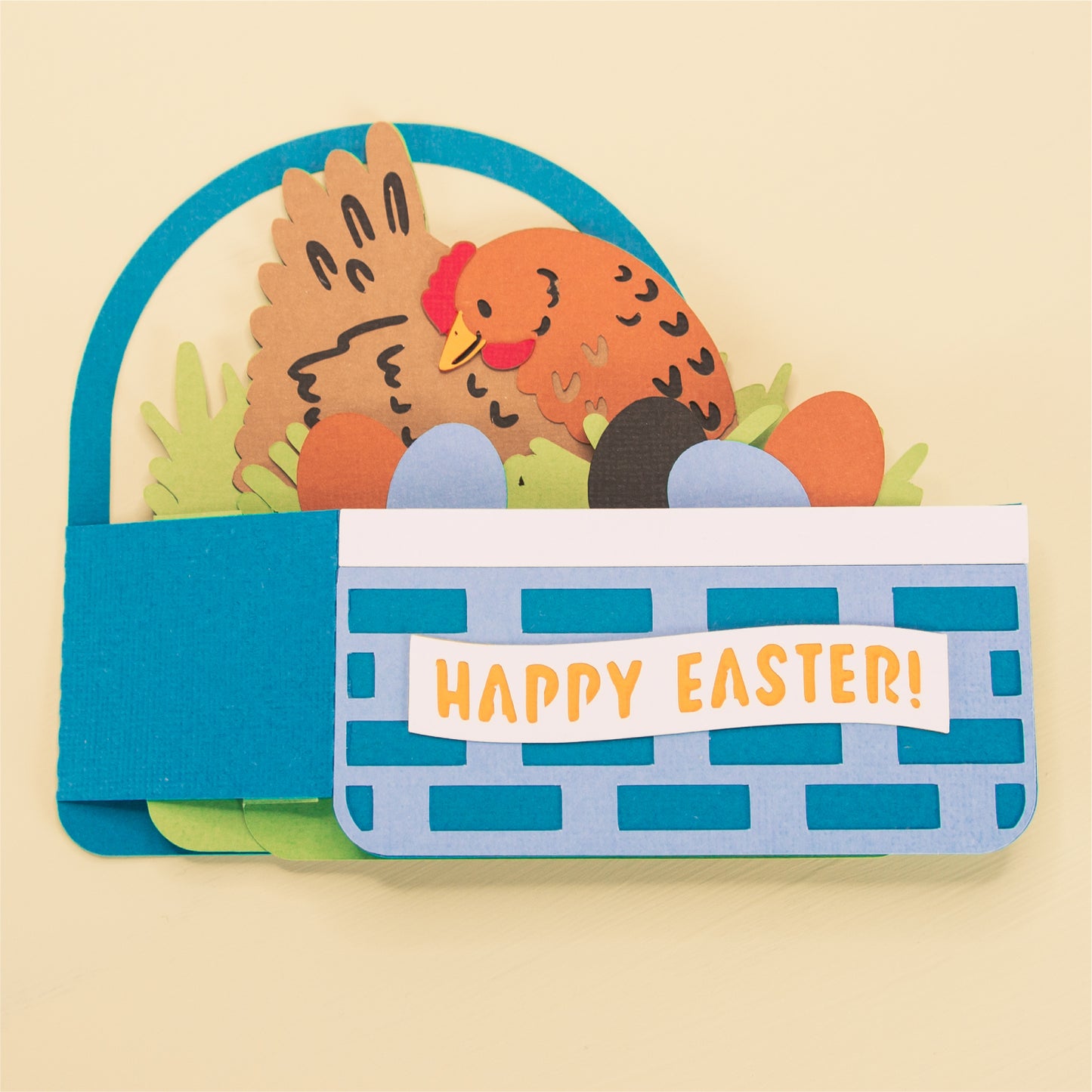 Hen & Eggs Easter Basket Card - 3D Easter Card SVG