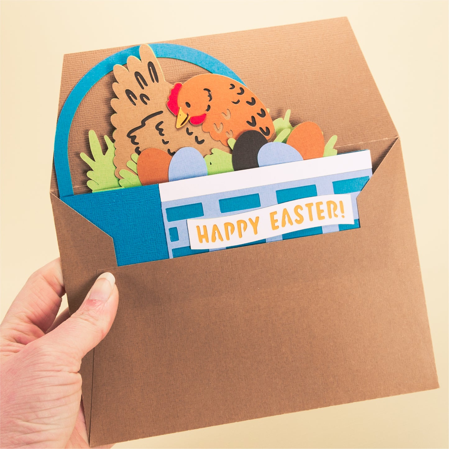 Hen & Eggs Easter Basket Card - 3D Easter Card SVG