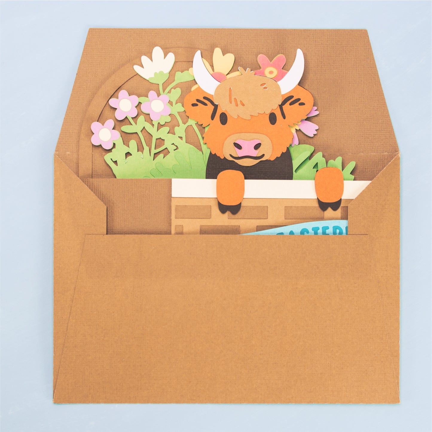 Highland Cow Easter Basket Card - 3D Easter Card SVG