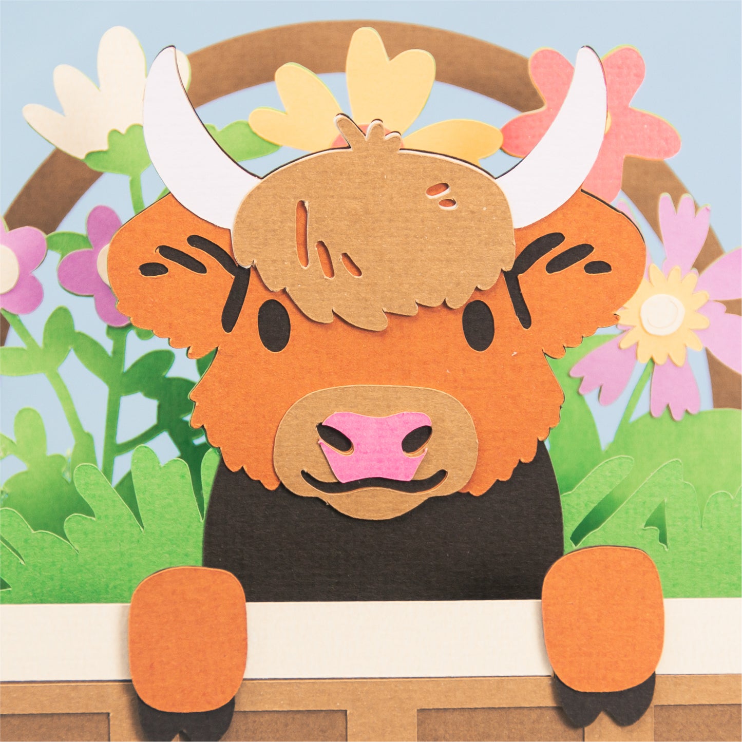 Highland Cow Easter Basket Card - 3D Easter Card SVG