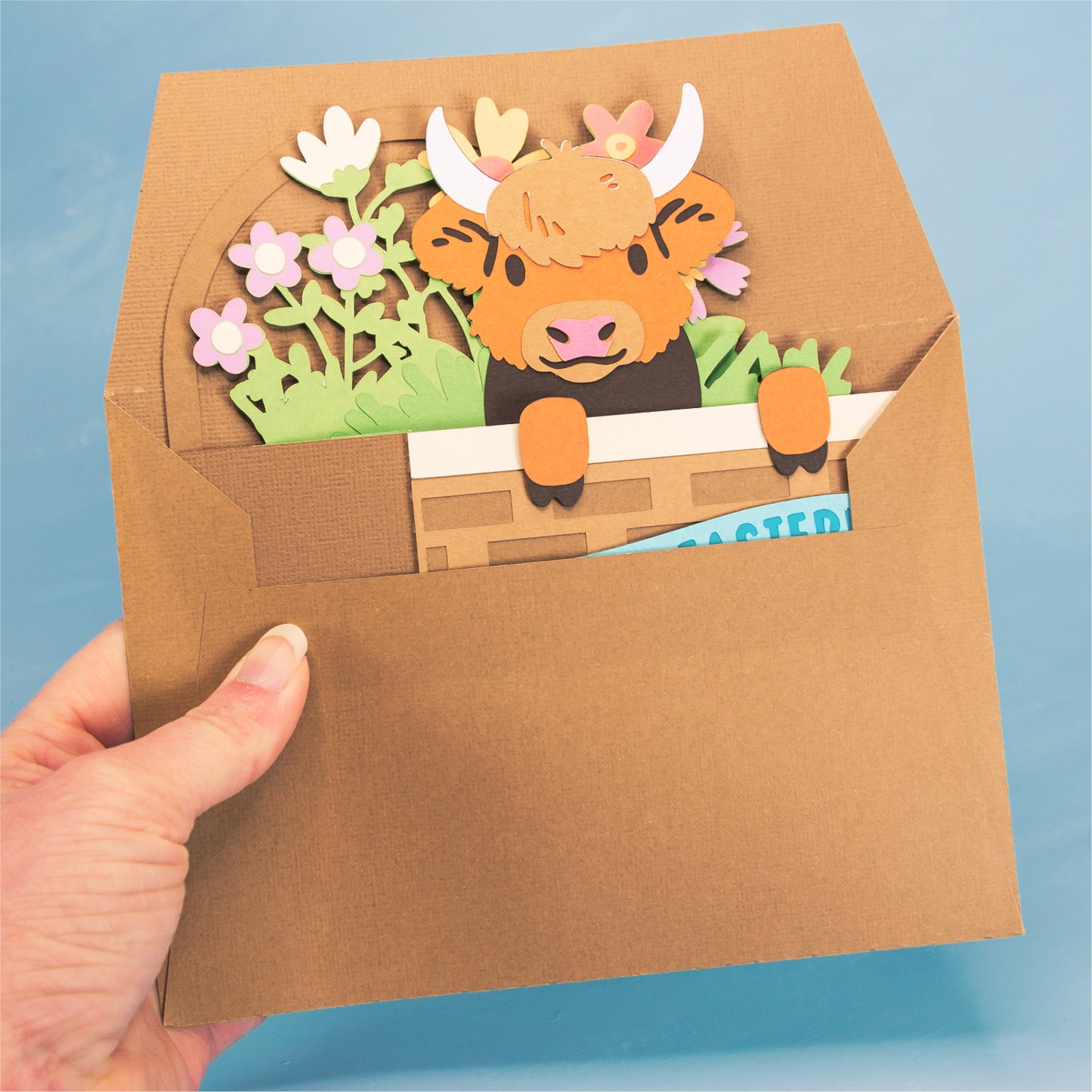 Highland Cow Easter Basket Card - 3D Easter Card SVG