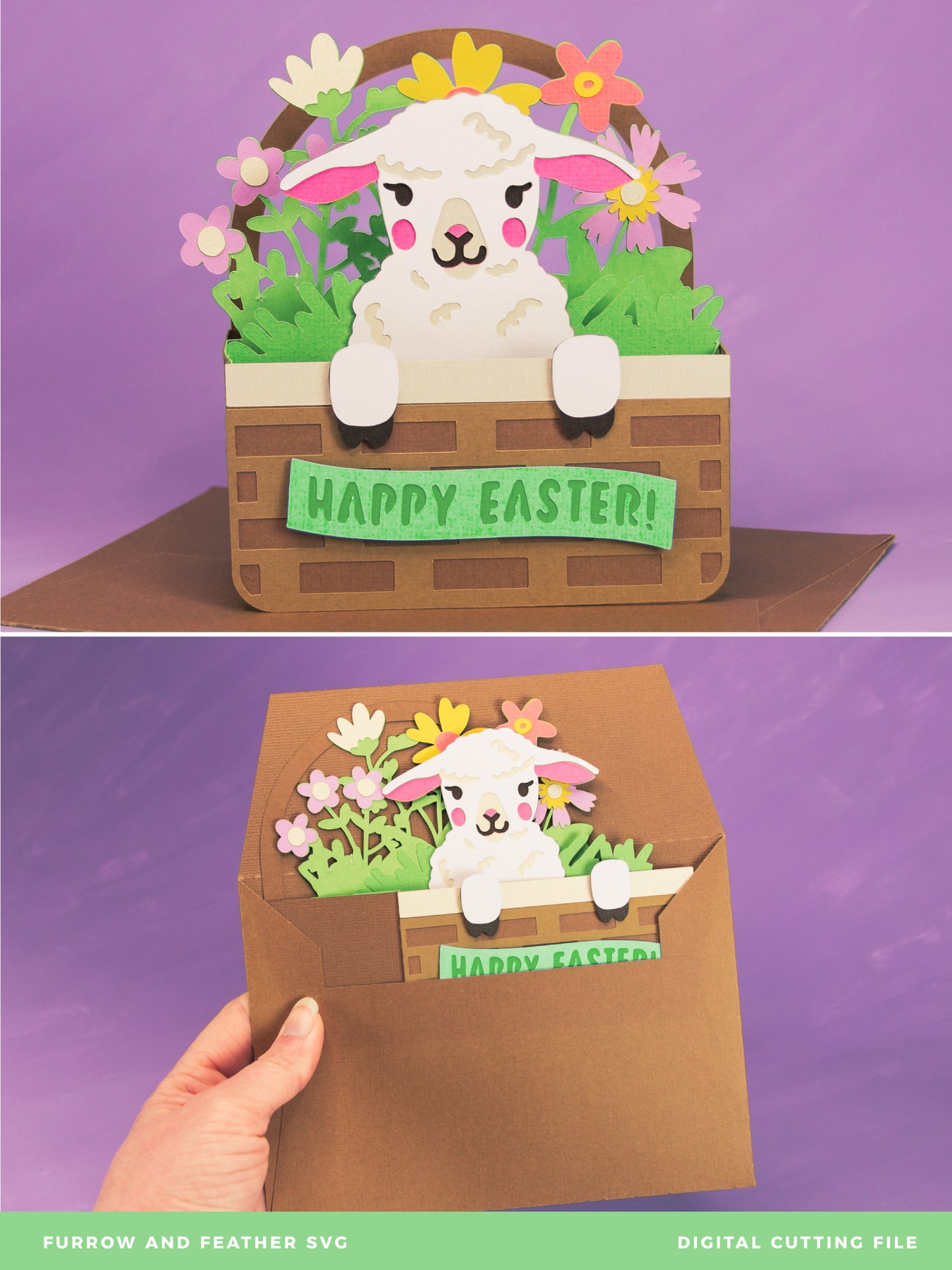 Lamb Easter Basket Card - 3D Easter Card SVG