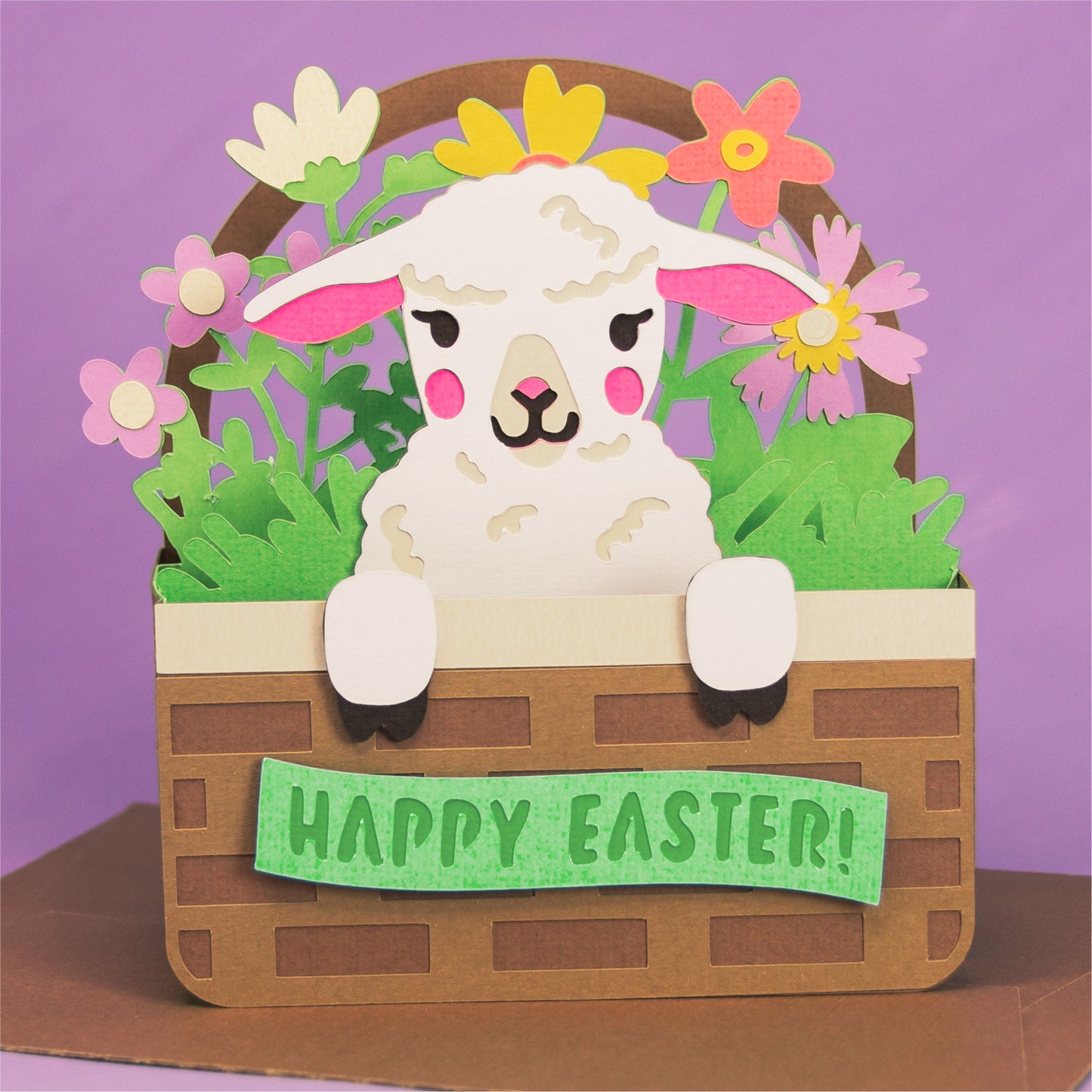 Lamb Easter Basket Card - 3D Easter Card SVG
