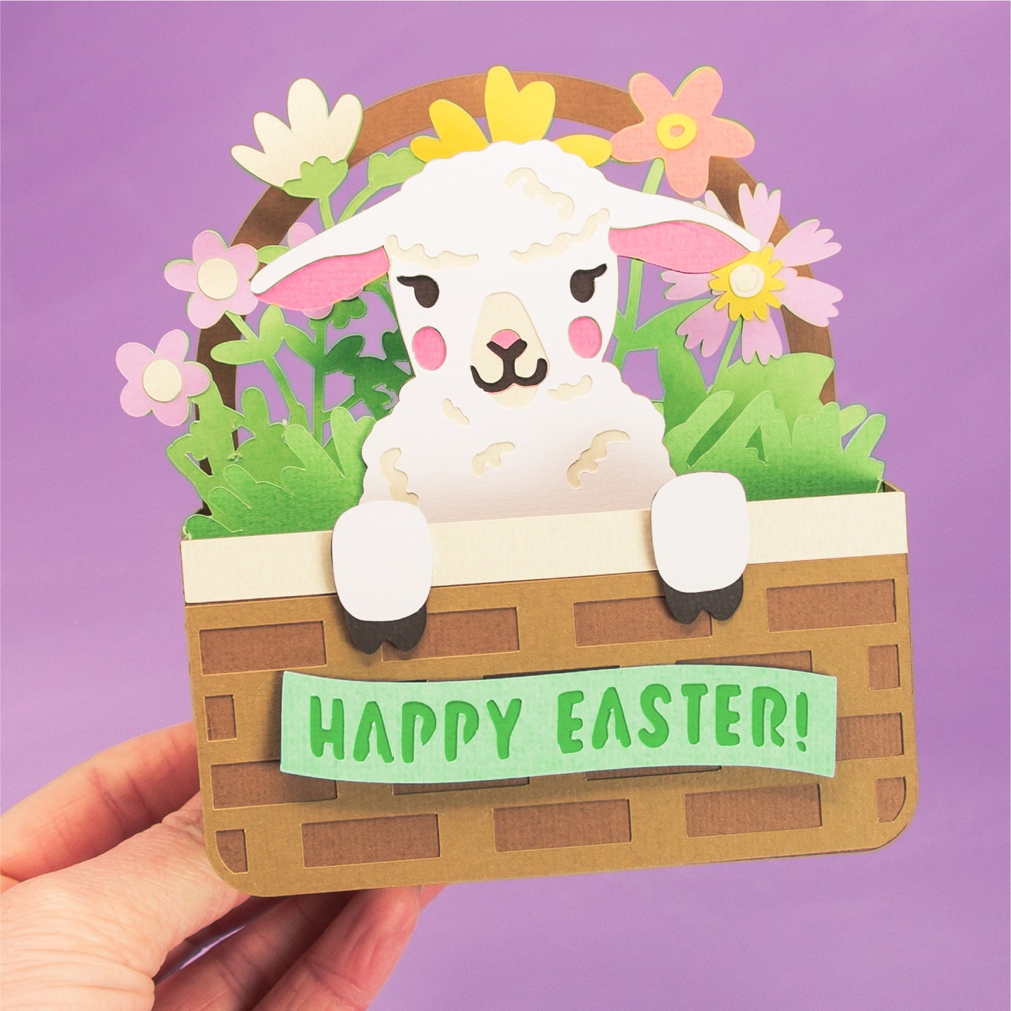 Lamb Easter Basket Card - 3D Easter Card SVG