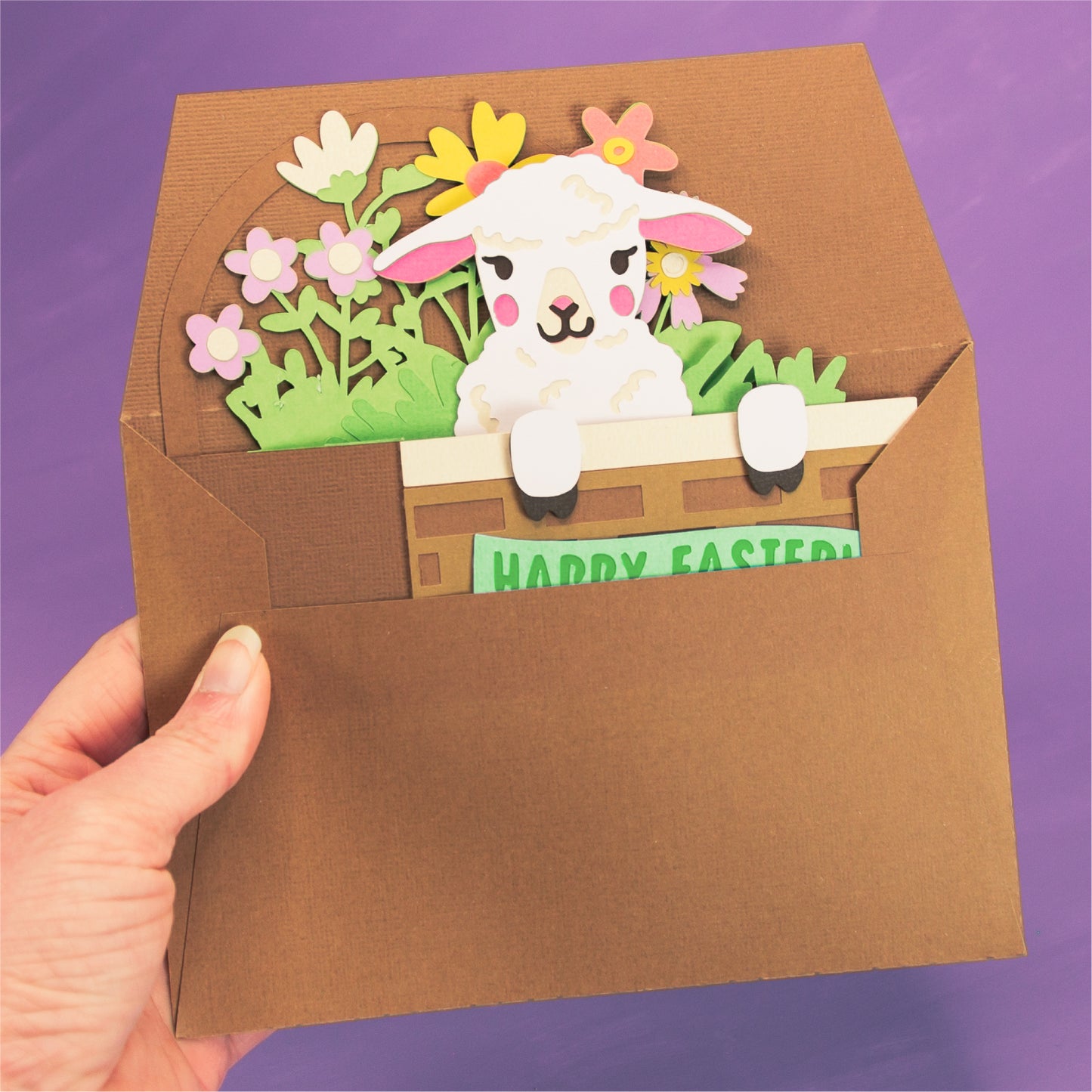 Lamb Easter Basket Card - 3D Easter Card SVG