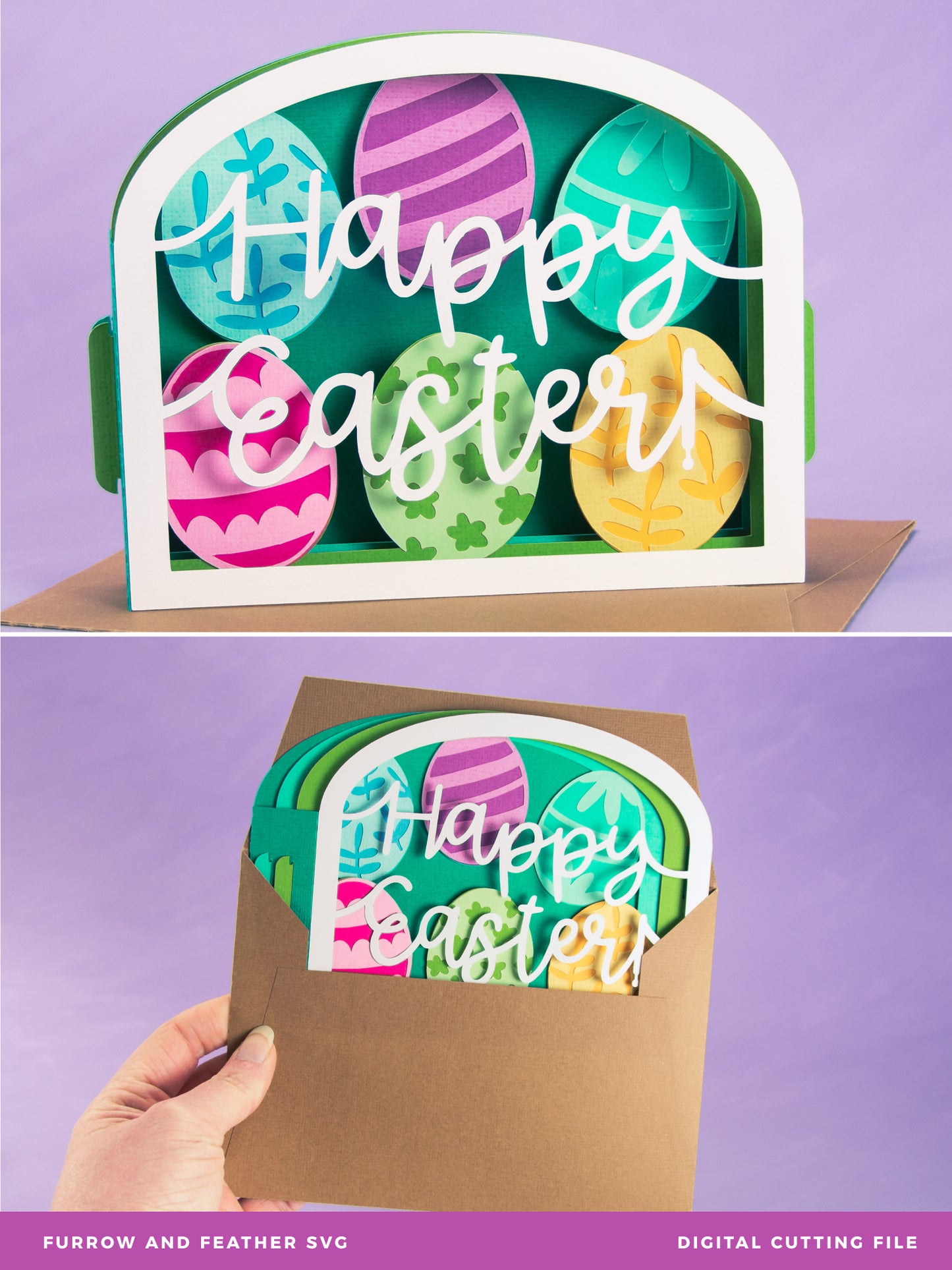 Easter Eggs Happy Easter Card - Shadowbox Card SVG