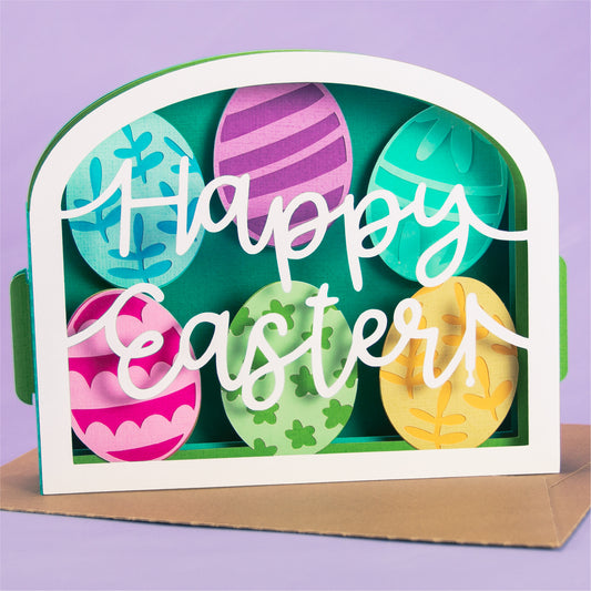 Easter Eggs Happy Easter Card - Shadowbox Card SVG