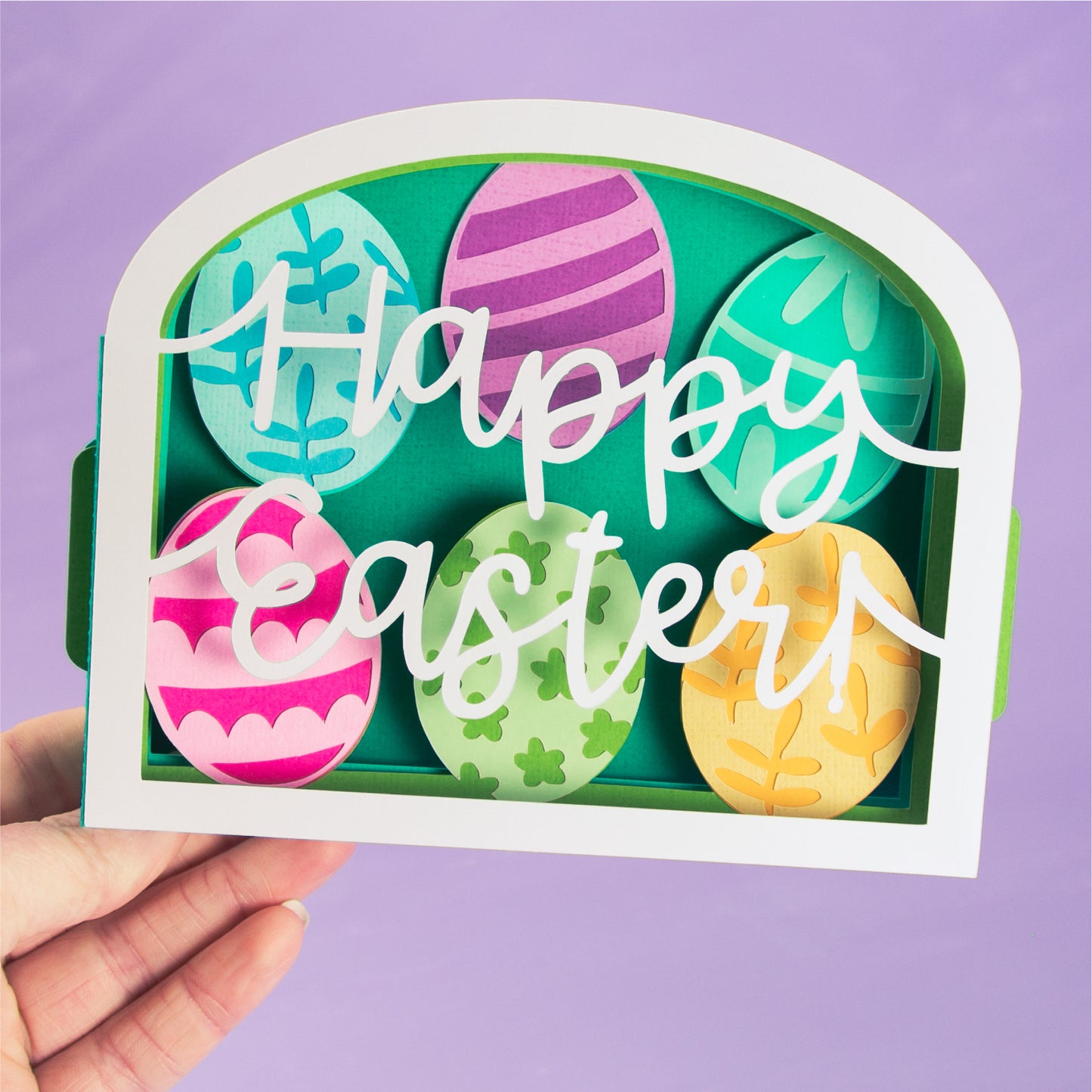 Easter Eggs Happy Easter Card - Shadowbox Card SVG