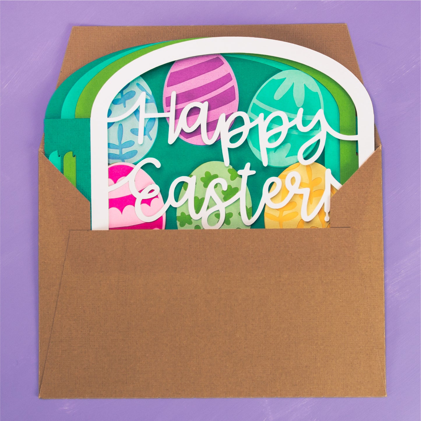 Easter Eggs Happy Easter Card - Shadowbox Card SVG