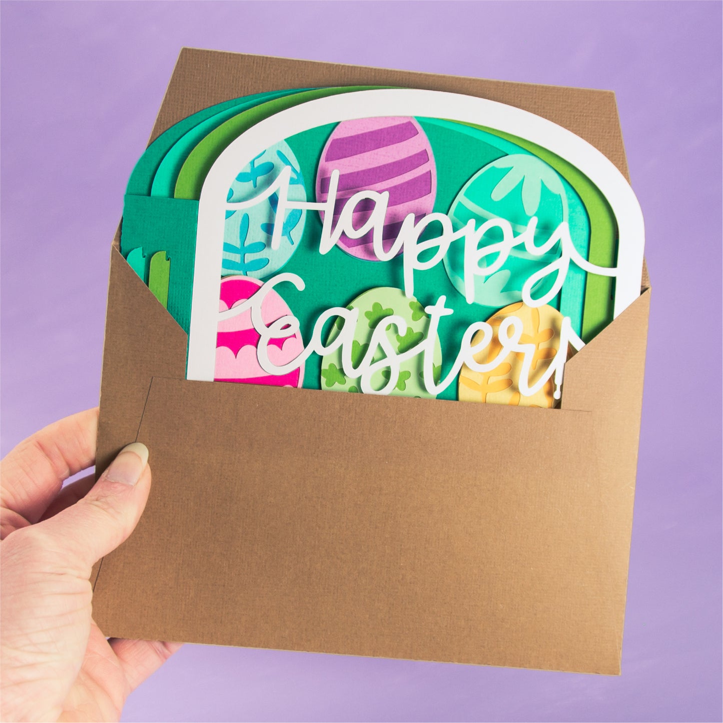 Easter Eggs Happy Easter Card - Shadowbox Card SVG