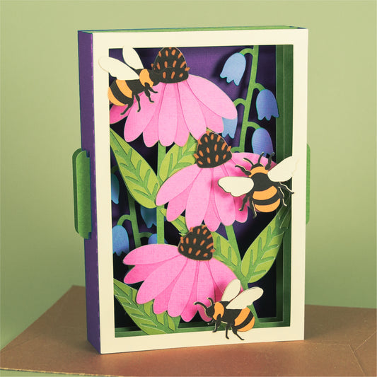 Echinacea Cone Flower with Bumblebees Card - 3D Card SVG