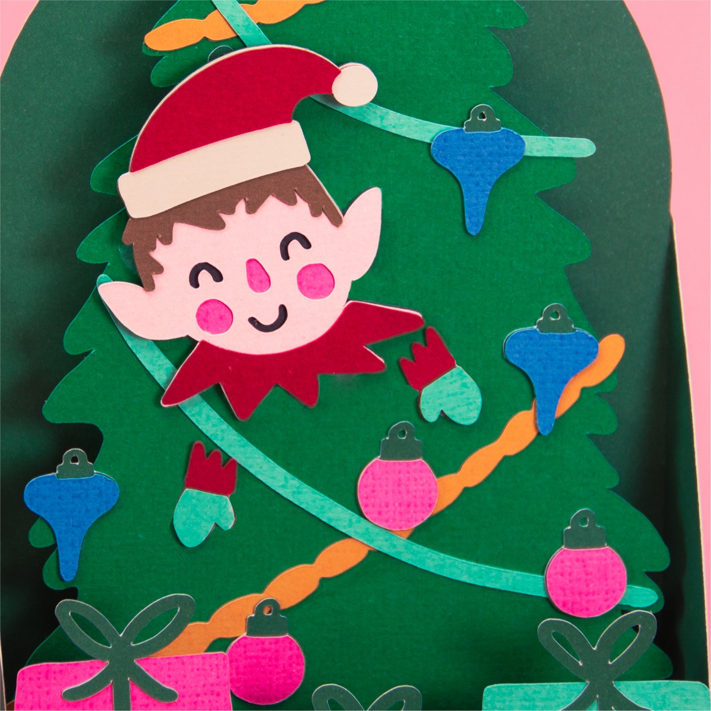 Elf in Christmas Tree Card - 3D Christmas Card SVG
