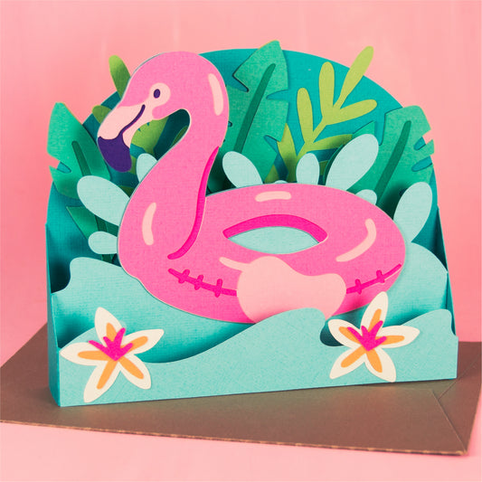 Flamingo Pool Float Card - 3D Summer Card SVG