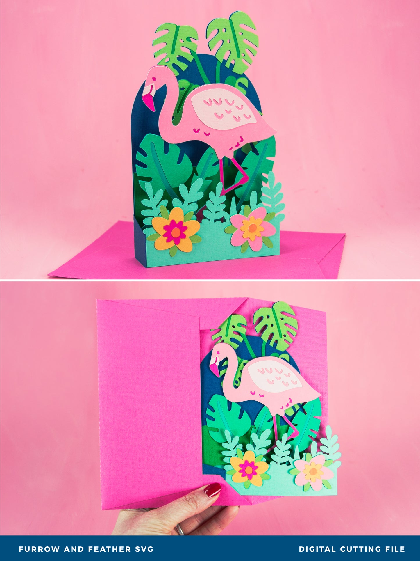 Tropical Flamingo Card SVG - Birthday Card SVG