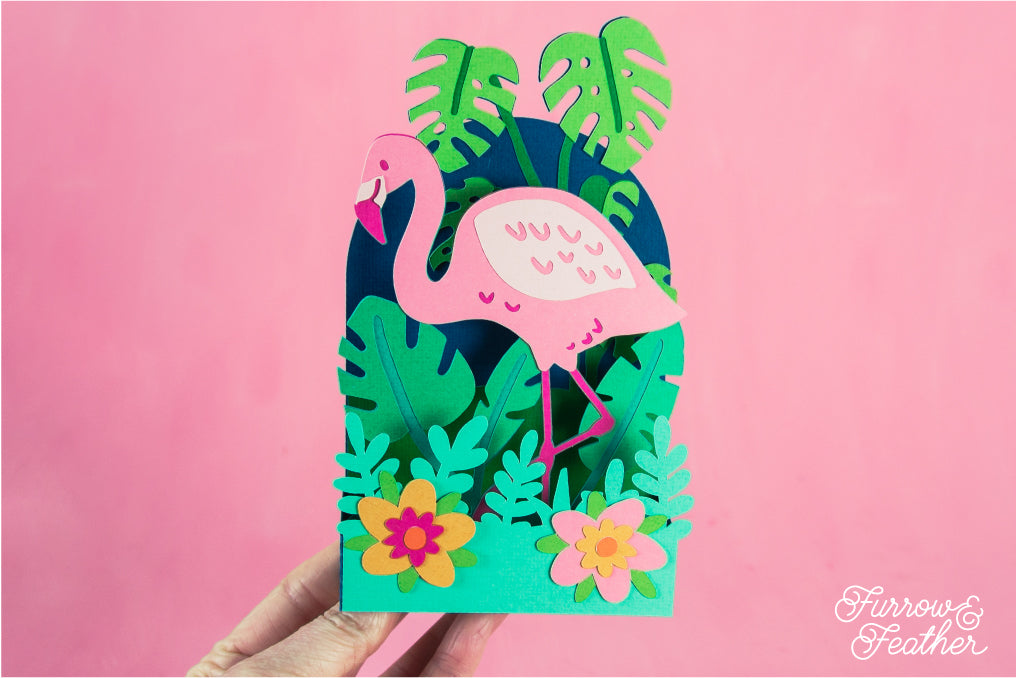 Tropical Flamingo Card SVG - Birthday Card SVG