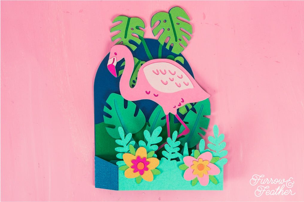 Tropical Flamingo Card SVG - Birthday Card SVG