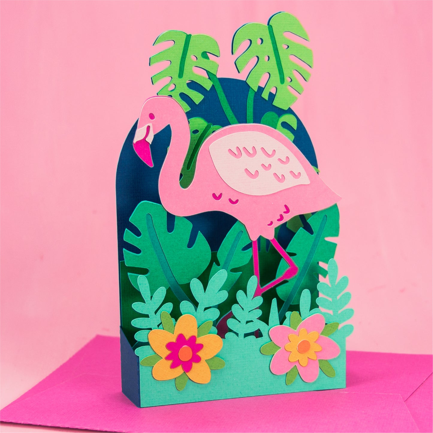 Tropical Flamingo Card SVG - Birthday Card SVG