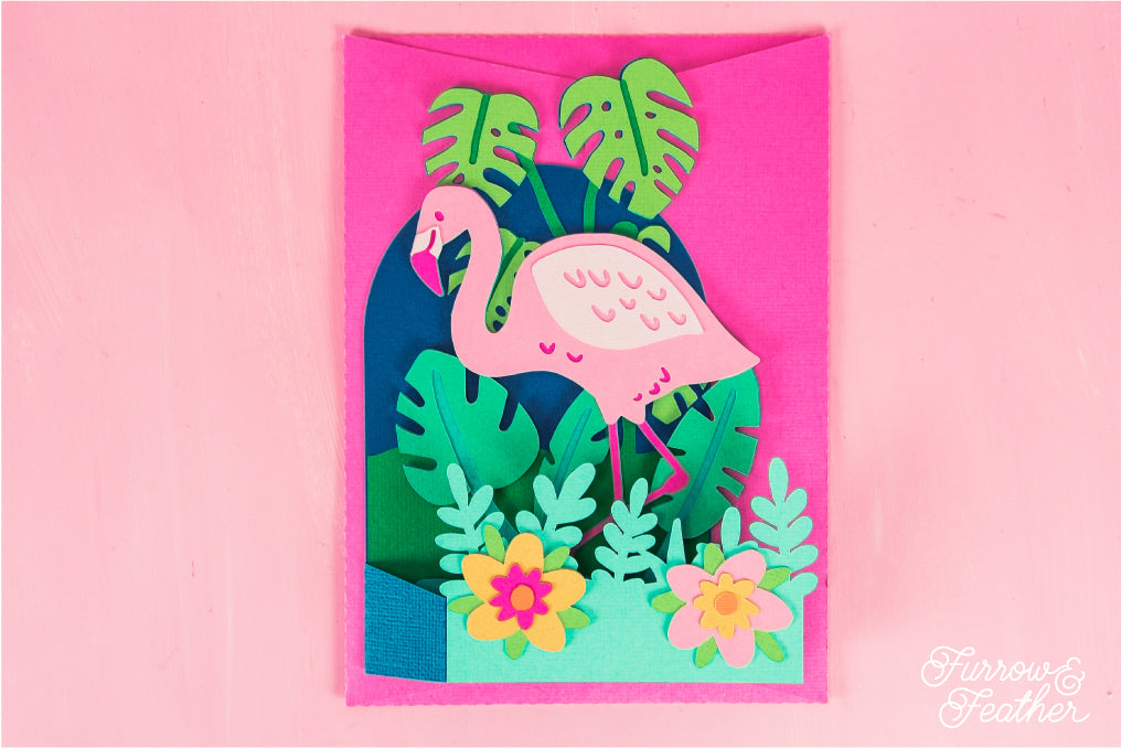 Tropical Flamingo Card SVG - Birthday Card SVG