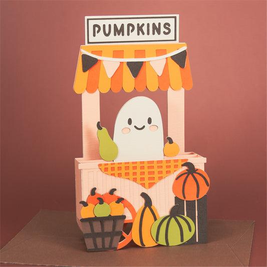 Ghost Pumpkin Stand Card - 3D Halloween Card SVG