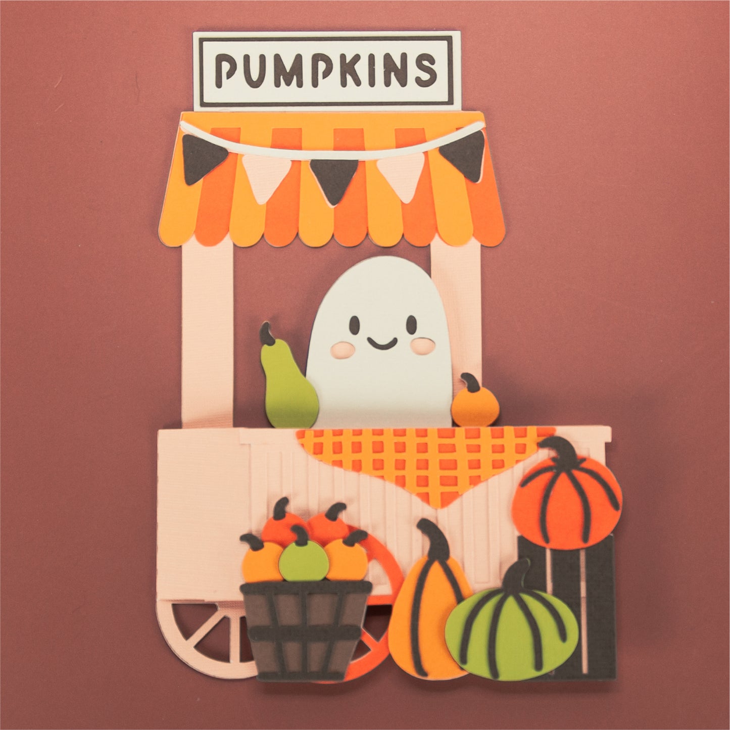 Ghost Pumpkin Stand Card - 3D Halloween Card SVG