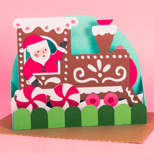 Gingerbread Train Card - 3D Christmas Card SVG