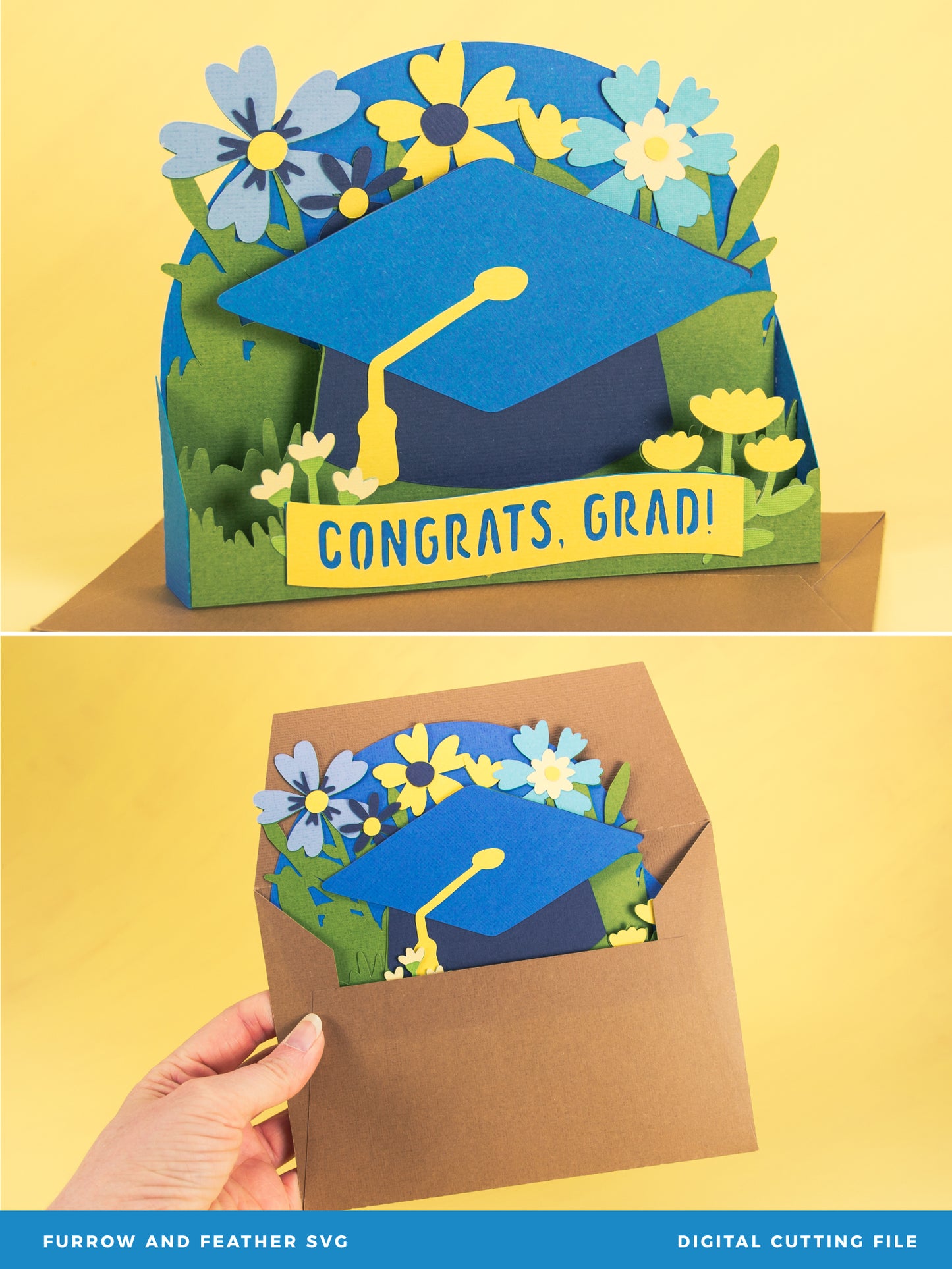 Grad Cap with Flowers Card - Graduation Card SVG