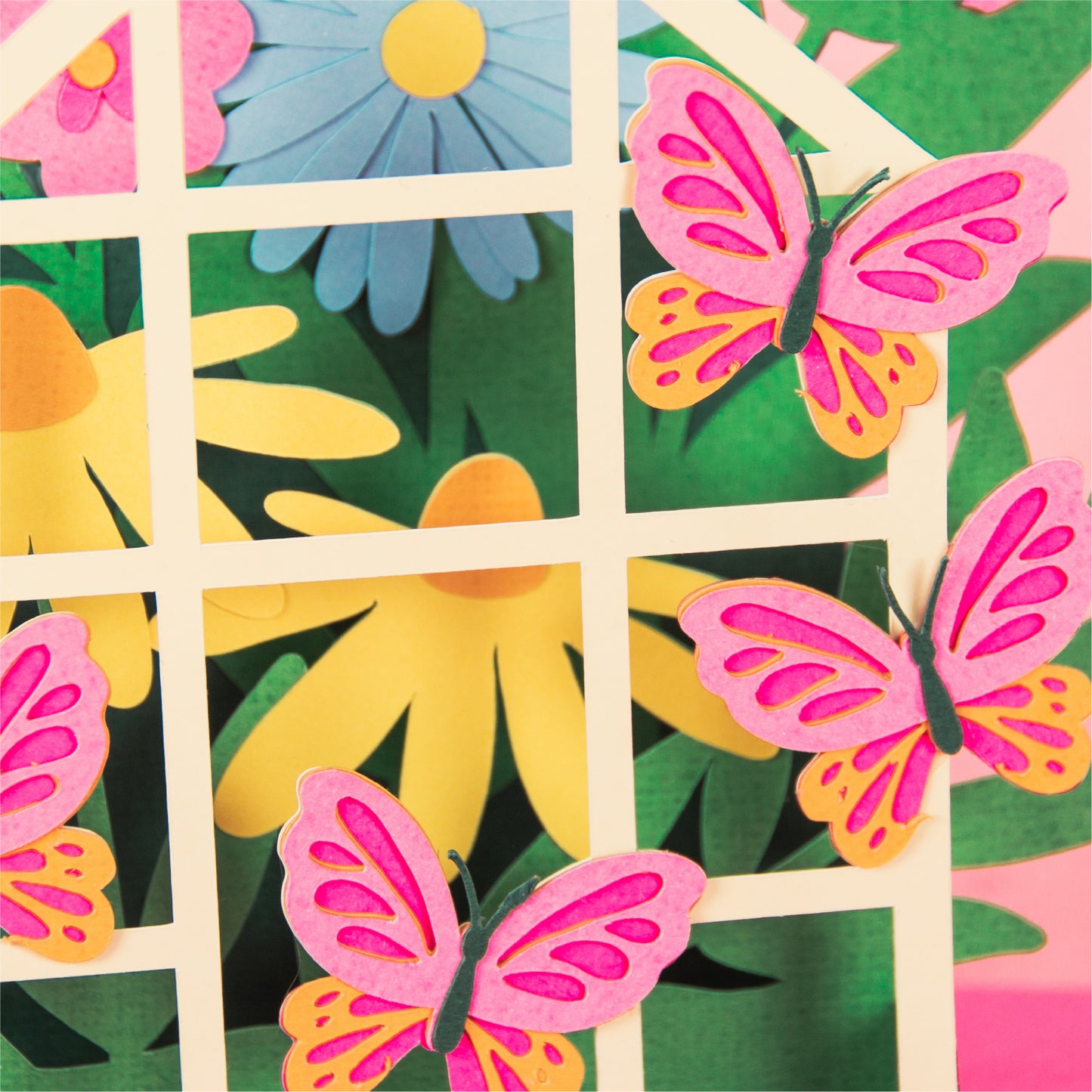 Greenhouse with Butterflies Card - 3D Flower Card SVG