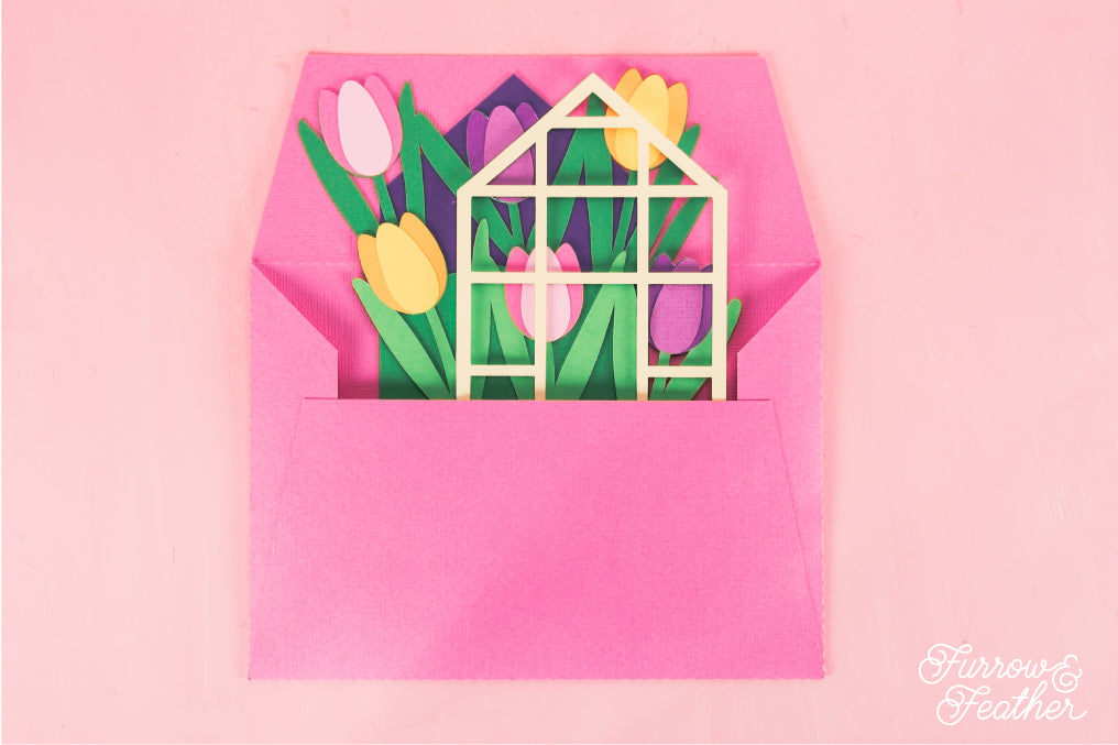 Tulips Greenhouse Card - Spring Card SVG