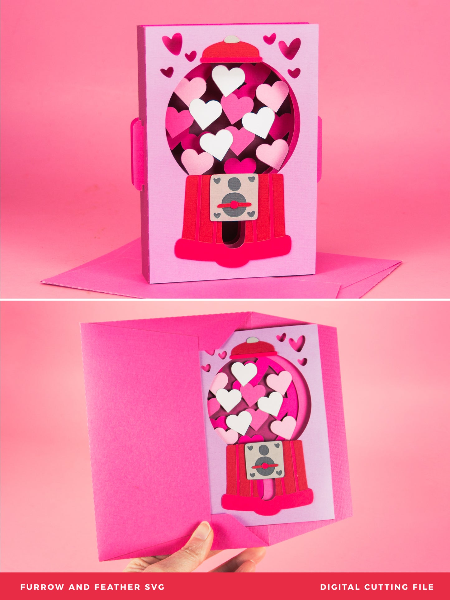 Heart Gumball Machine Card - 3D Valentine’s Day Card SVG
