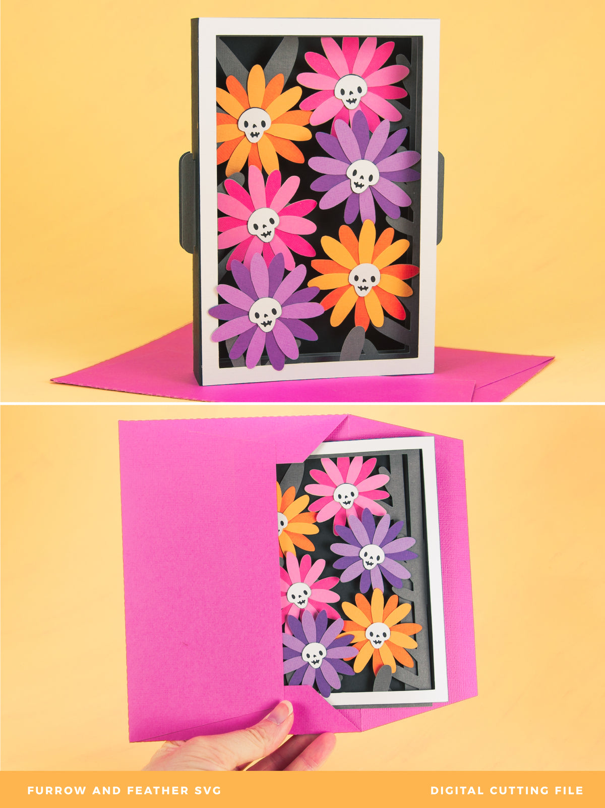 Skull Flowers Card SVG - 3D Halloween SVG