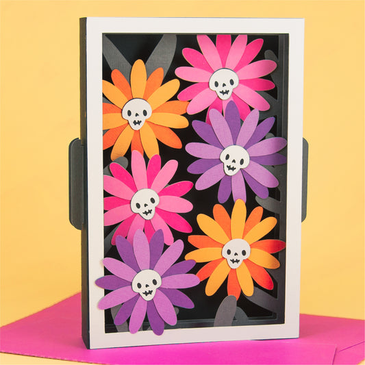 Skull Flowers Card SVG - 3D Halloween SVG