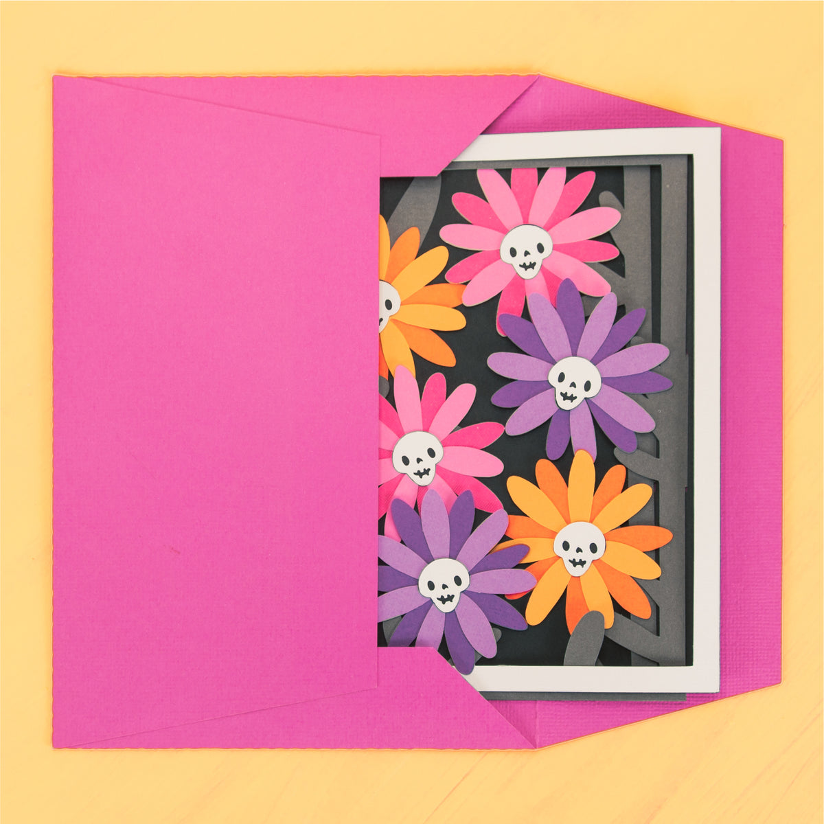 Skull Flowers Card SVG - 3D Halloween SVG