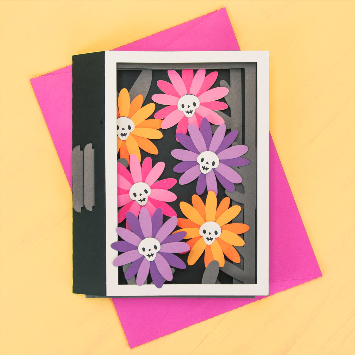 Skull Flowers Card SVG - 3D Halloween SVG