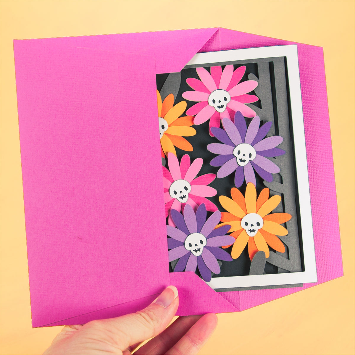 Skull Flowers Card SVG - 3D Halloween SVG