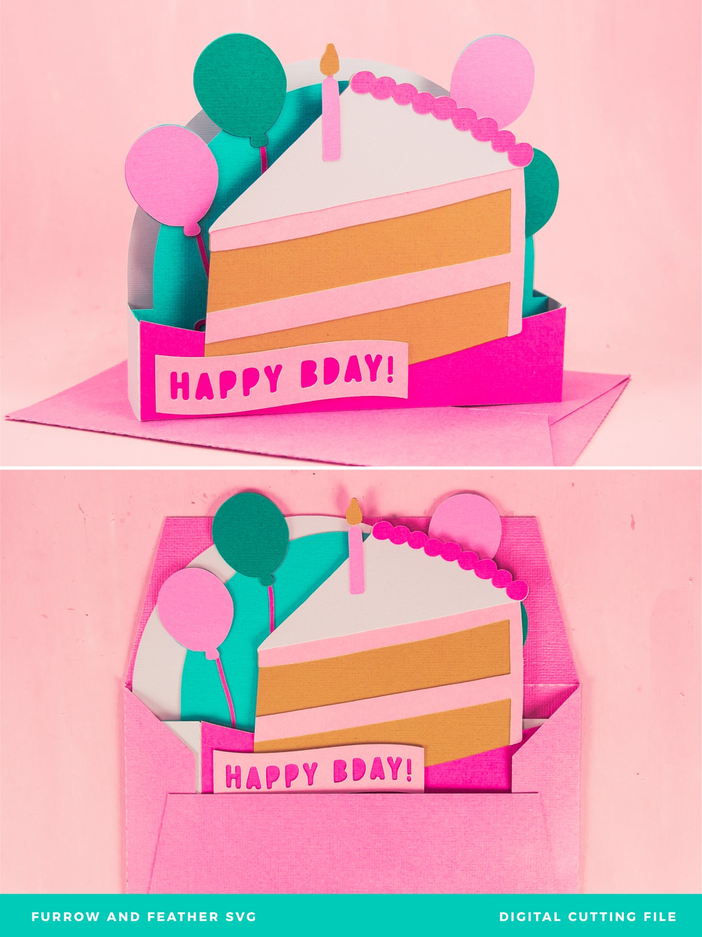 Happy Bday Cake Slice Card - 3D Birthday Card SVG