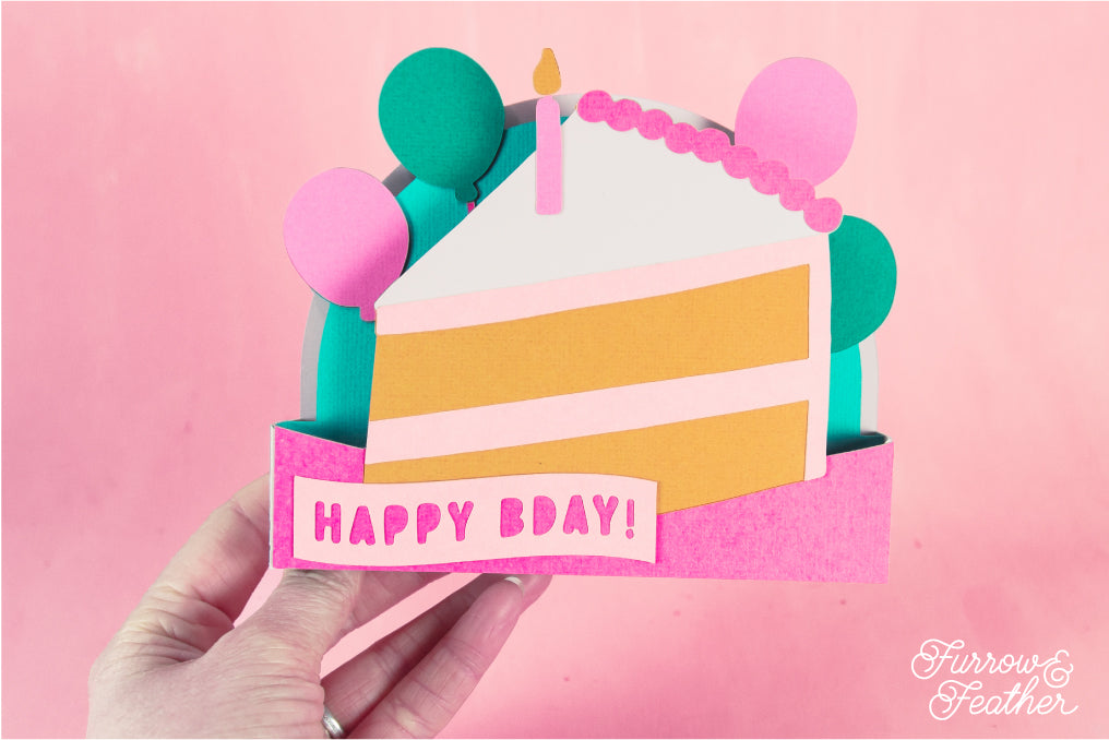 Happy Bday Cake Slice Card - 3D Birthday Card SVG