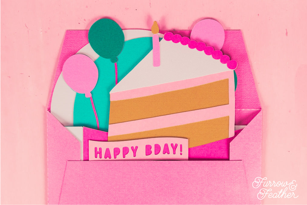 Happy Bday Cake Slice Card - 3D Birthday Card SVG