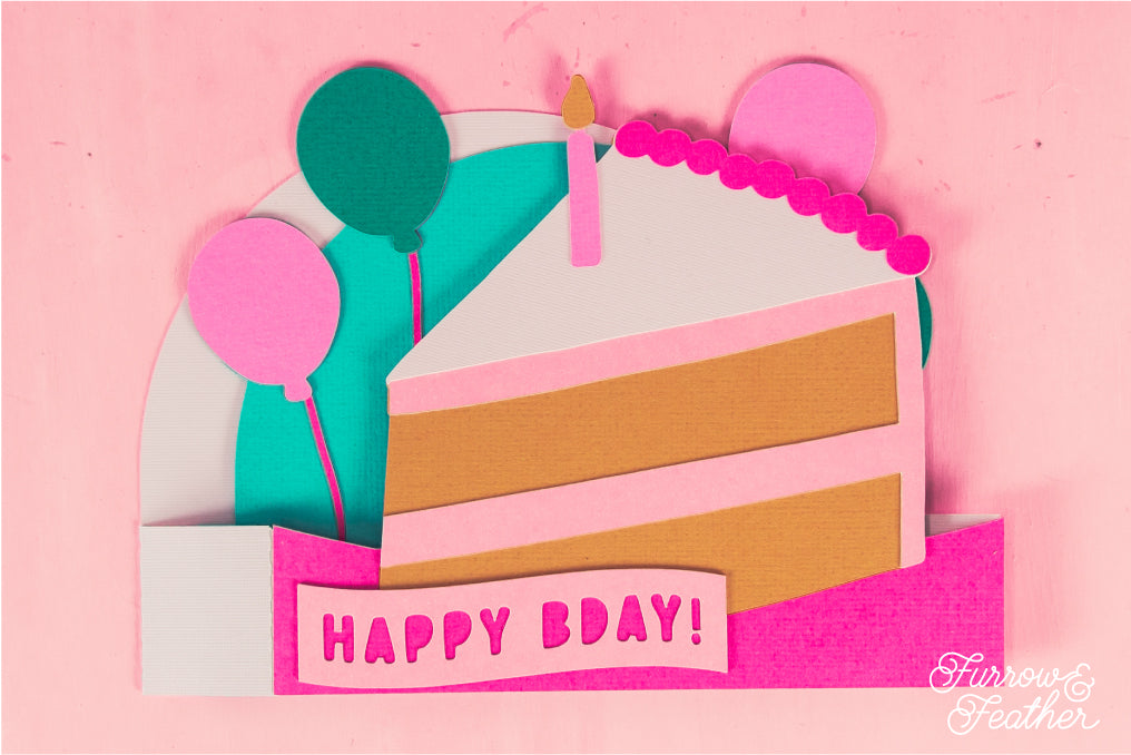 Happy Bday Cake Slice Card - 3D Birthday Card SVG