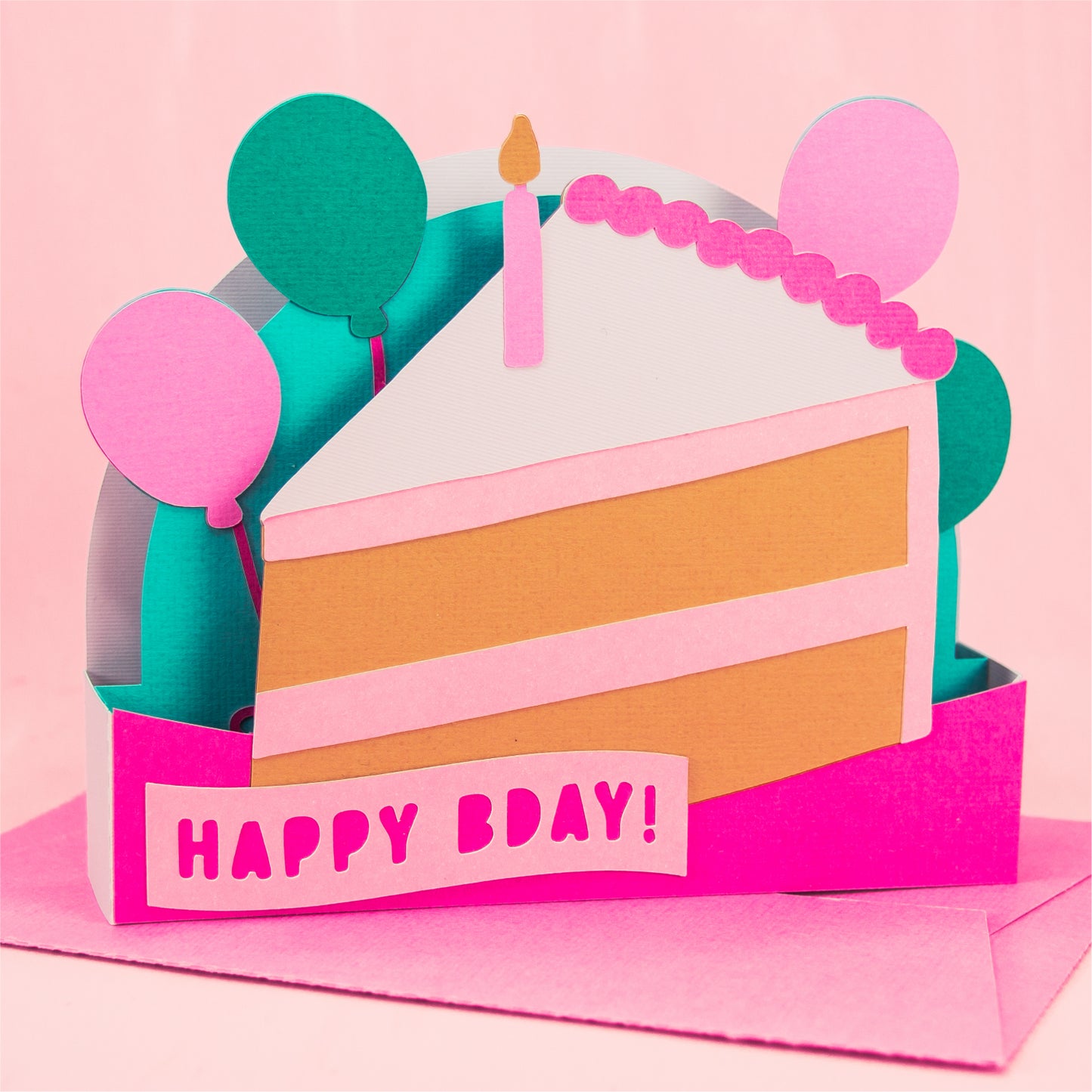 Happy Bday Cake Slice Card - 3D Birthday Card SVG