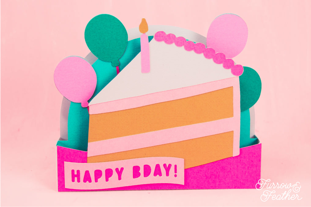 Happy Bday Cake Slice Card - 3D Birthday Card SVG