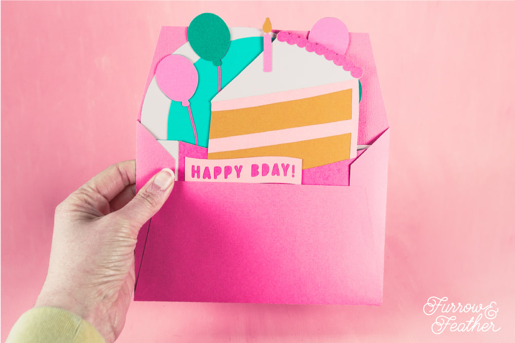 Happy Bday Cake Slice Card - 3D Birthday Card SVG