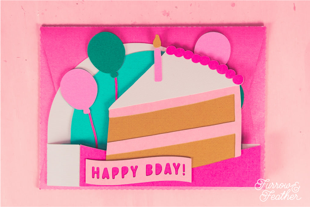 Happy Bday Cake Slice Card - 3D Birthday Card SVG